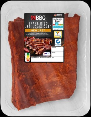 ALDI BBQ Schwein Spare Ribs „St. Louis Cut“ Gewürzt Aus der Kühlung 1kg 5.49€ front packaging