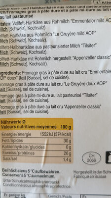 Plateau de fromage COOP ingredients label