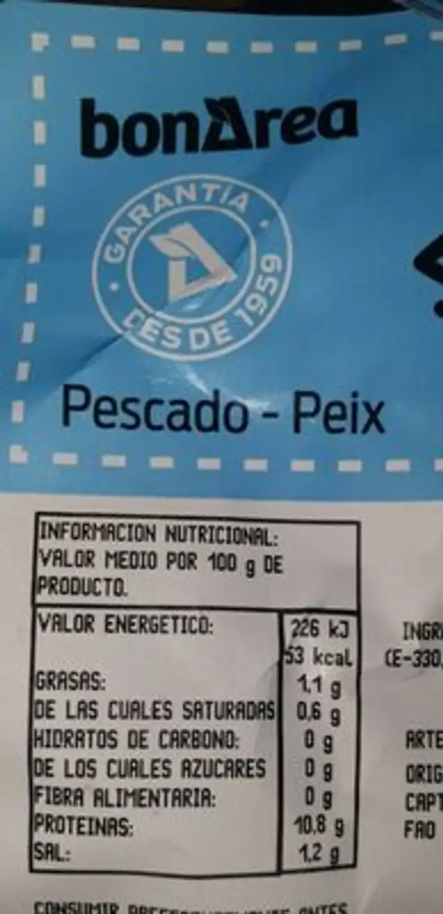 Sepia limpia congelada nutrition facts table