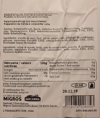 Cipollata de porc nutrition facts table