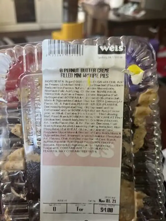 Peanut butter creme filled mini whoopie pies ingredients label