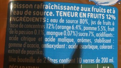 Oasis tropical ingredients label