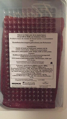 Fleury Viande séchée du Valais nutrition facts table