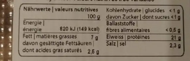 Jambon à l'os bernois nutrition facts table