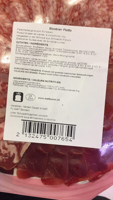 Assiette des Grisons ingredients label