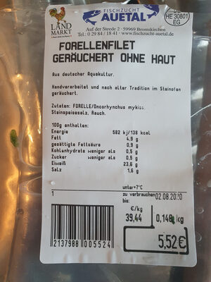 Forellenfilet geräuchert ohne Haut front packaging