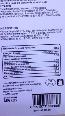 Poitrine de poulet coupée fin nutrition facts table