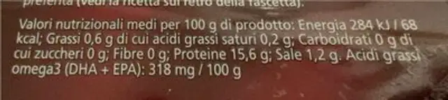 Cuore di filetto di baccalà nutrition facts table