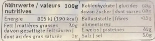 Viande séchée nutrition facts table