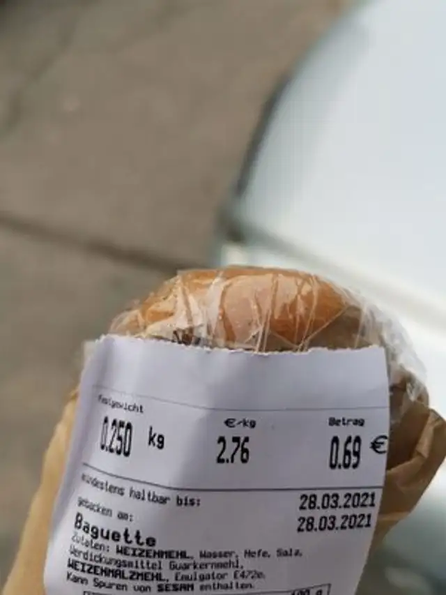 Baguette ingredients label