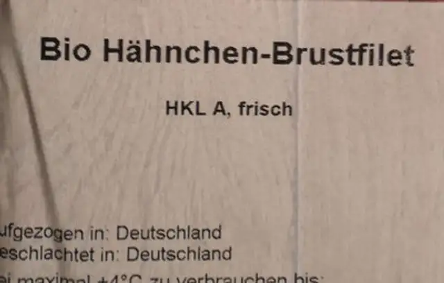 Hähnchenbrustfilet ingredients label
