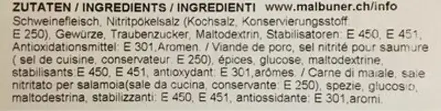 Jambon cuit paysan ingredients label