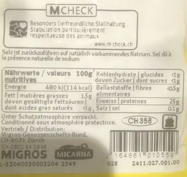 Poulet Minifilets nutrition facts table