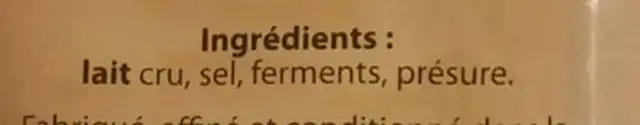 Comté Portion ingredients label