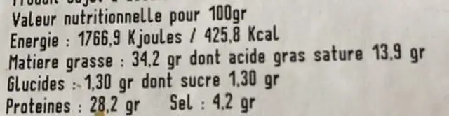 Saucisson de Porc Noir de Bigorre nutrition facts table