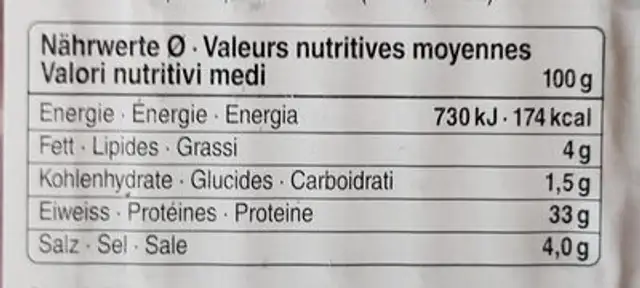 Appenzell bœuf fumé nutrition facts table