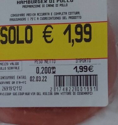 Hamburger di pollo front packaging