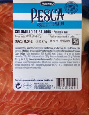 Solomillo de salmon front packaging
