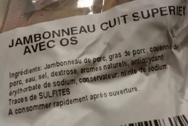 Jambonneau cuit superieur avec os ingredients label
