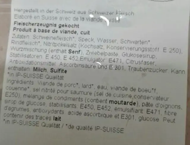 Jambon fin ingredients label