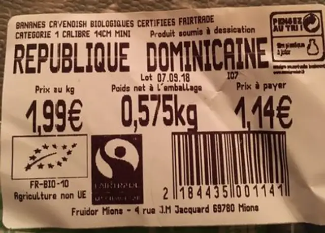 Bananes ingredients label