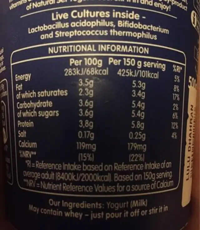 Yaourt nature ingredients label