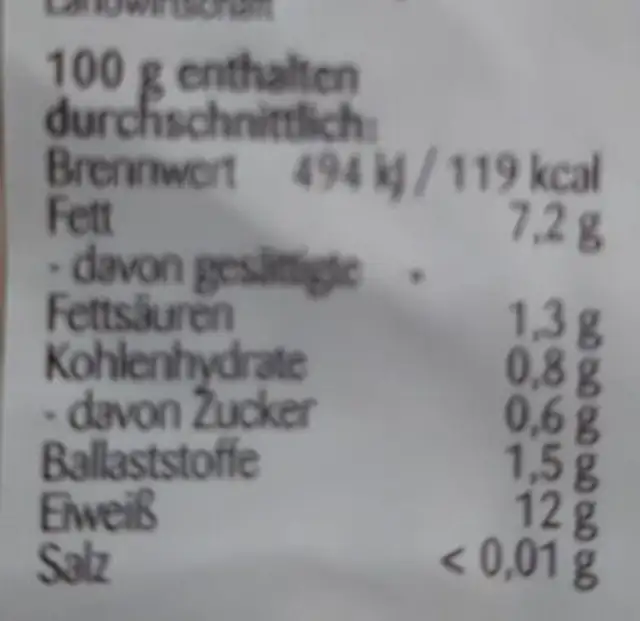 Tofu natur nutrition facts table