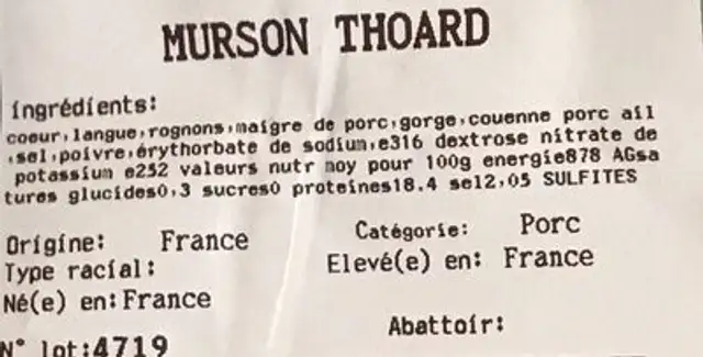 Murson Thoard nutrition facts table