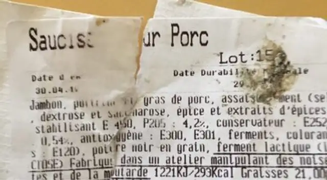 Saucisson pur porc ingredients label