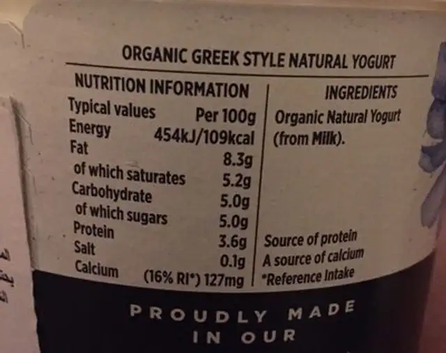 Yaourt nature ingredients label
