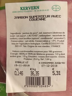 Jambon supérieur avec couenne front packaging