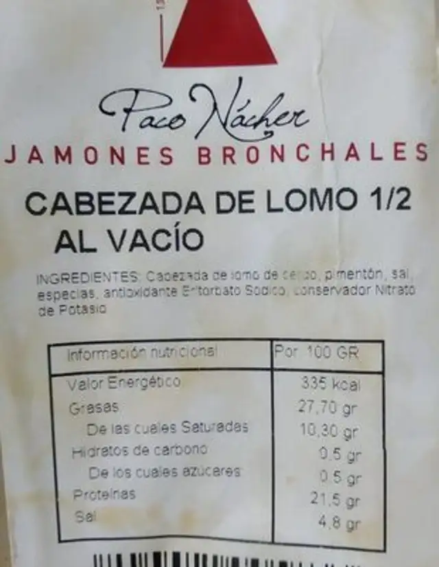 Cabeza de lomo 1/2 al vacío nutrition facts table