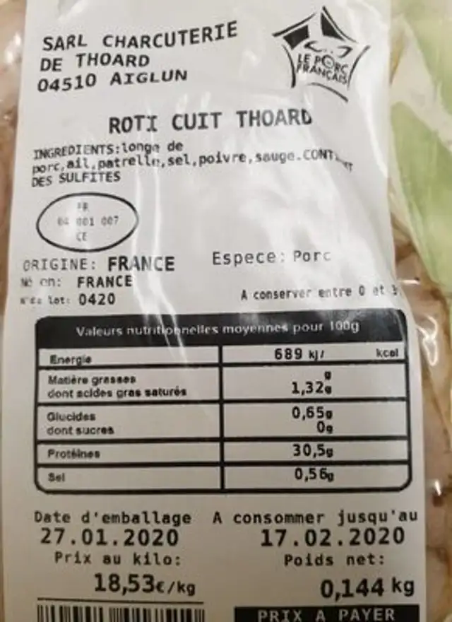 ROTI CUIT THOARD nutrition facts table