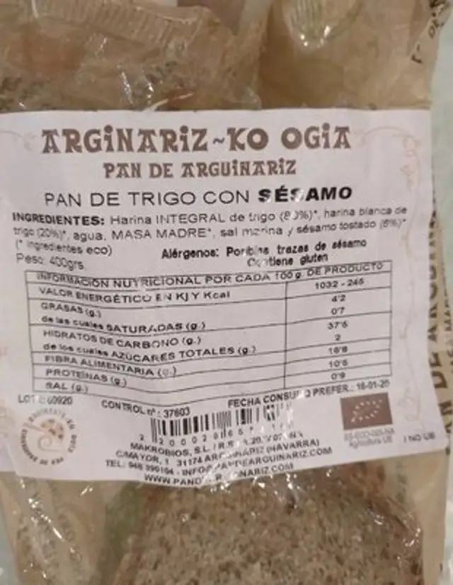 Pan de trigo con Sesamo nutrition facts table