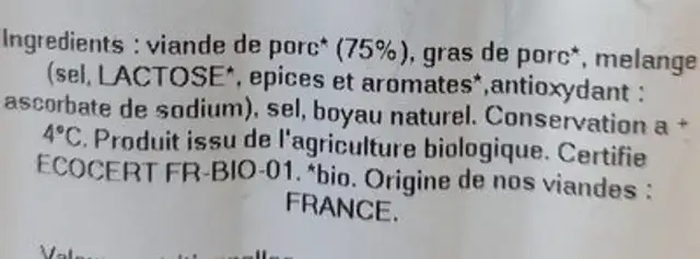 Chipolata ingredients label