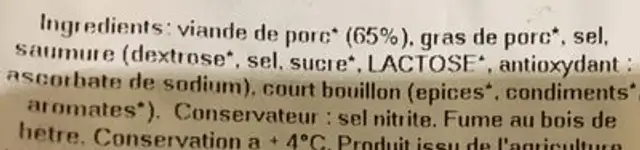 Allumettes fumées ingredients label