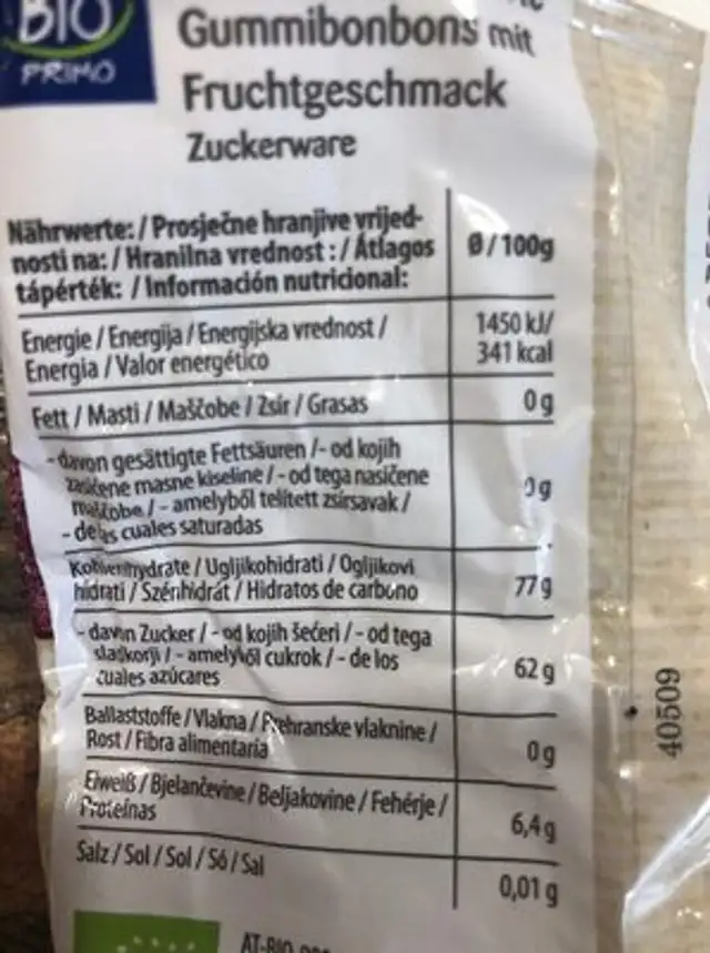 Sauren Fanten nutrition facts table