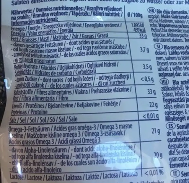 Bio Chiasamen ingredients label