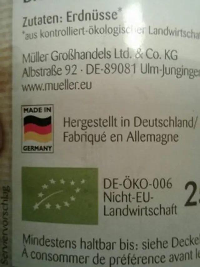 Erdnussmus ingredients label
