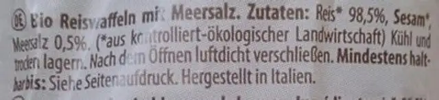 Reiswaffeln mit Meersalz ingredients label