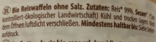 Reiswaffeln Natur ingredients label