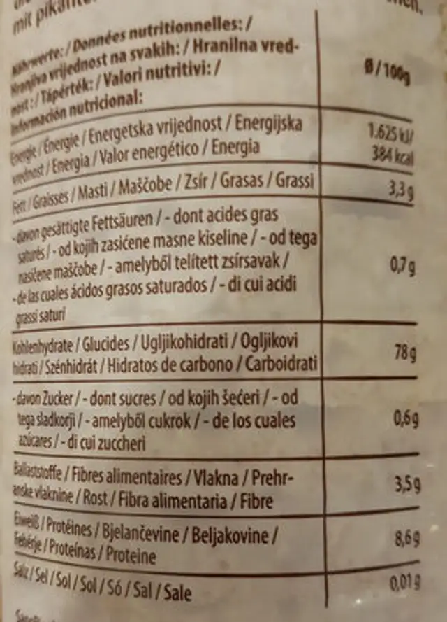 Reiswaffeln Natur nutrition facts table