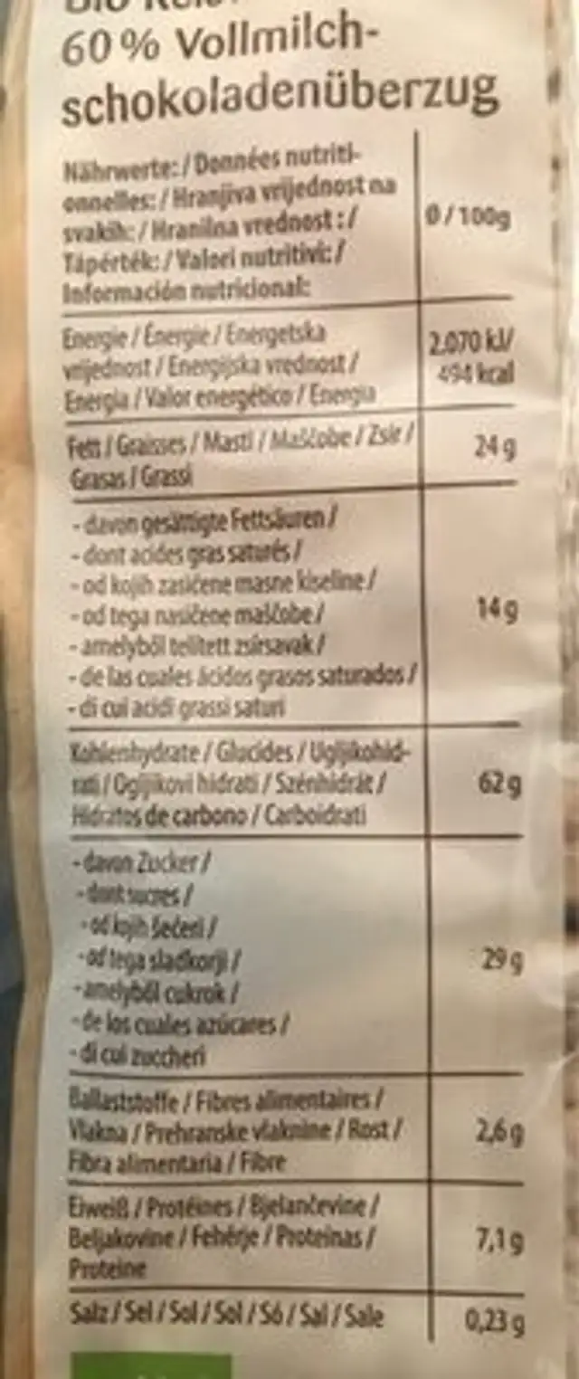 Schoko Reiswaffeln nutrition facts table
