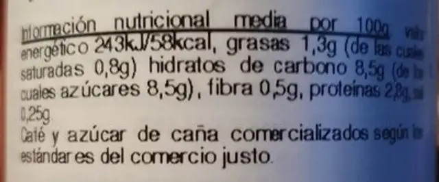 Latte Macchiatto nutrition facts table