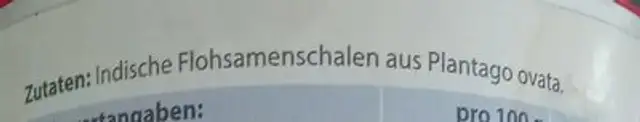 Indische flohsamenschalen ingredients label