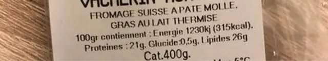 Vacherin Mont-D'Or nutrition facts table