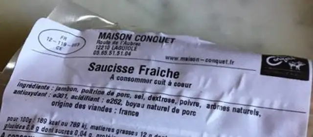 Saucisse fraiche ingredients label