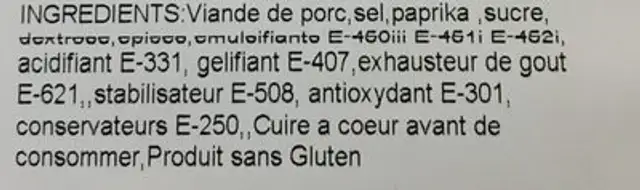 Lomo adobobado ingredients label