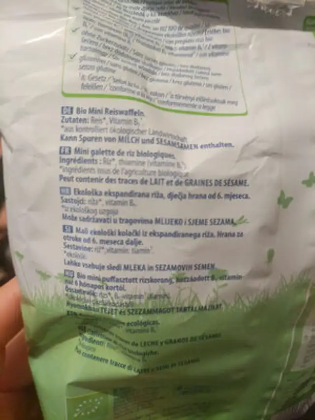 Bio Mini Reiswaffeln ingredients label