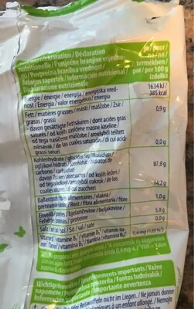 Bio Mini Reiswaffeln nutrition facts table
